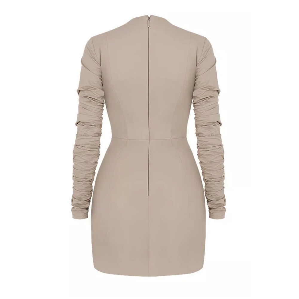 MISTRESS ROCKS 'Star Crossed' Beige Ruched Sleeve Mini Dress S - Picture 5 of 9